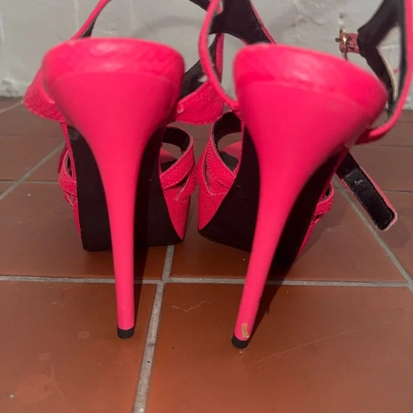 Qupid Hot Pink Strappy Platform Heels - Picture 3 of 5